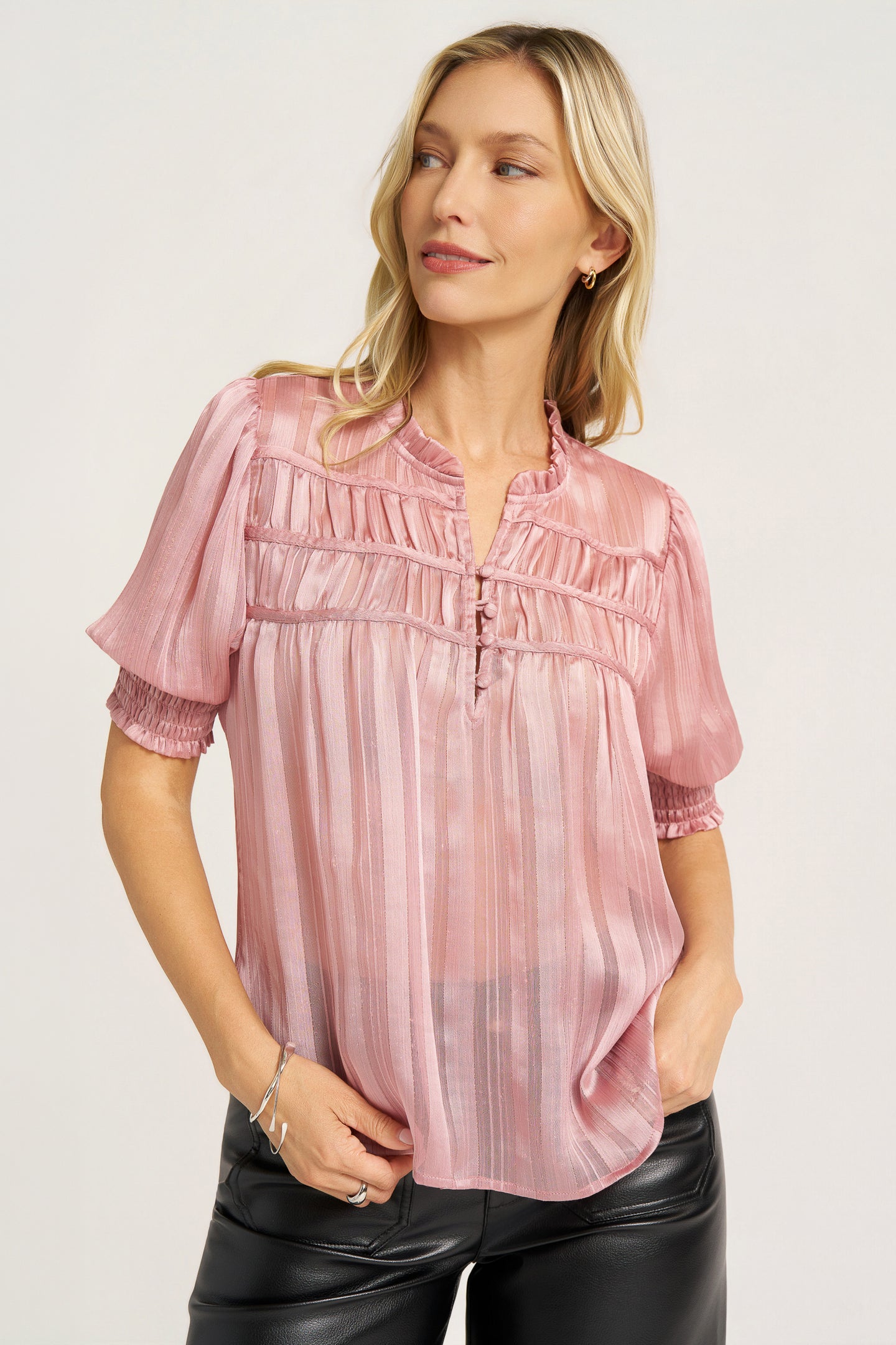 INDIE SHIRRED FRONT DETAIL TOP - ROSE