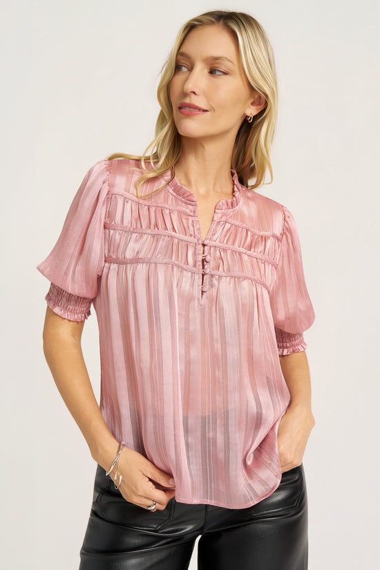 INDIE SHIRRED FRONT DETAIL TOP - ROSE