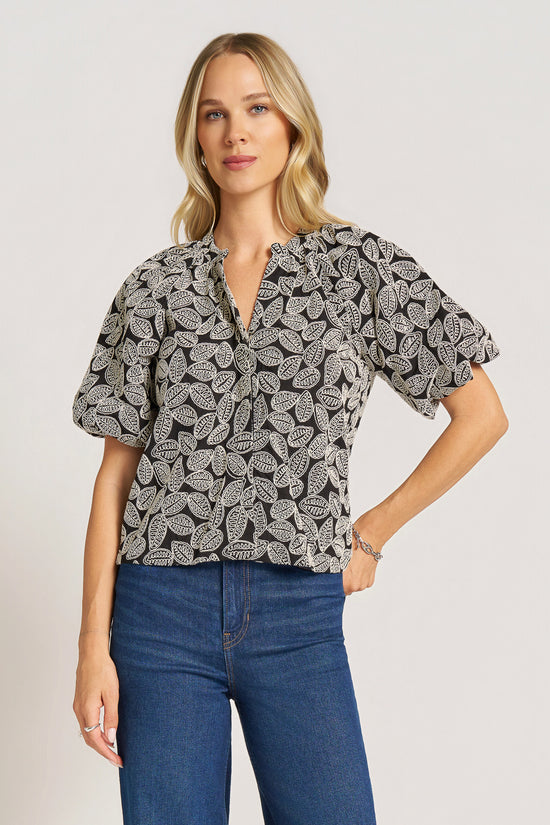 IRIE EMBROIDERED BLOUSE - BLACK/NATURAL