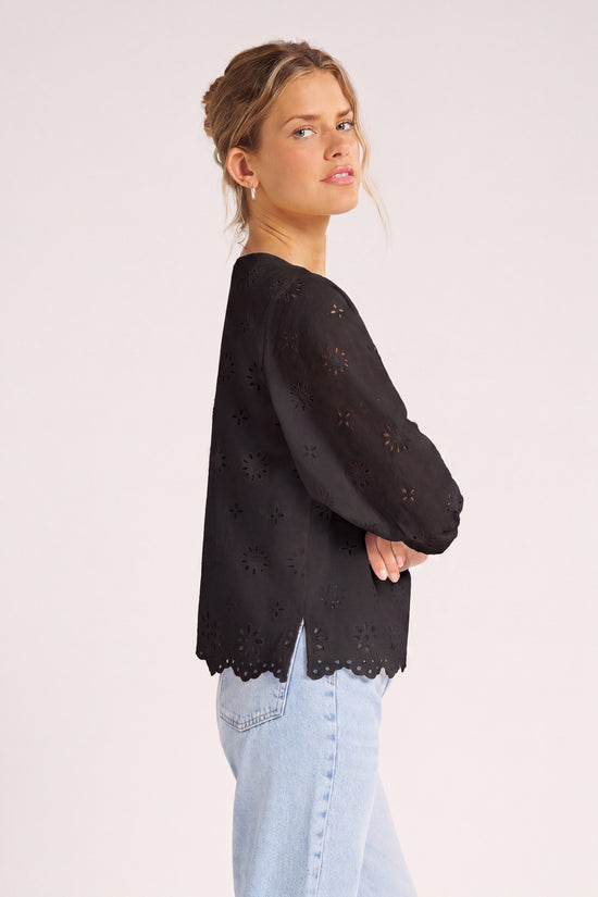 KASHIRA EYELET PUFF SLEEVE TOP - BLACK