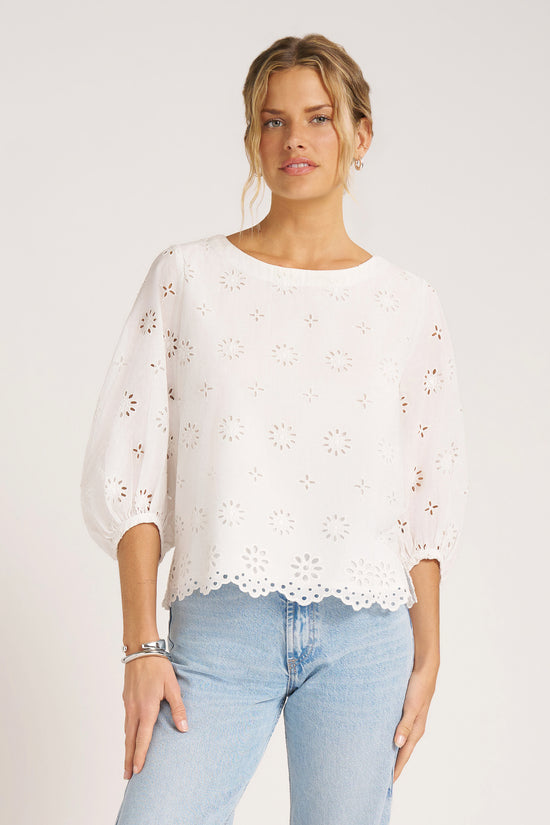 KASHIRA EYELET PUFF SLEEVE TOP - VELLUM