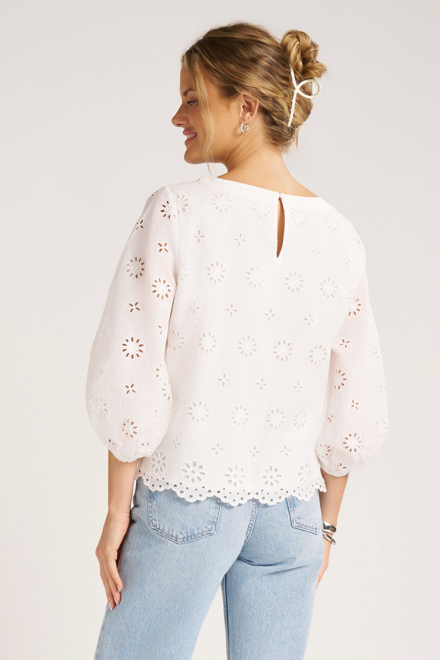 KASHIRA EYELET PUFF SLEEVE TOP - VELLUM
