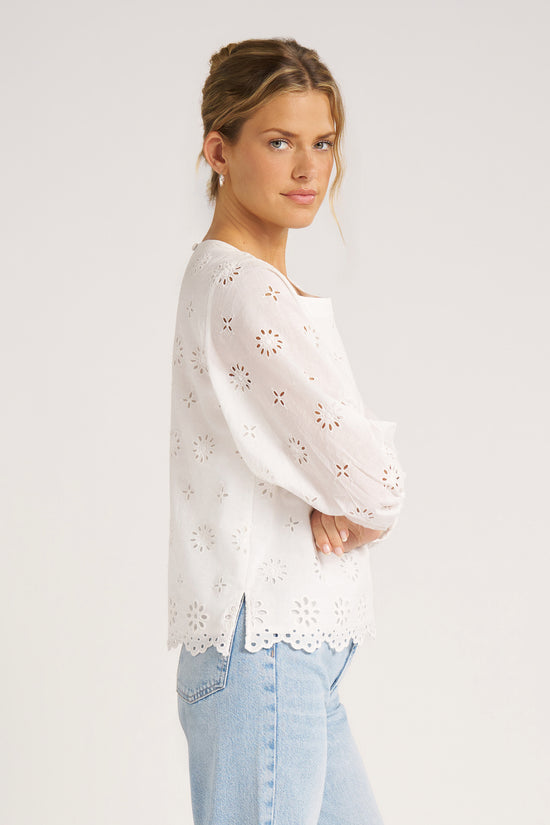 KASHIRA EYELET PUFF SLEEVE TOP - VELLUM