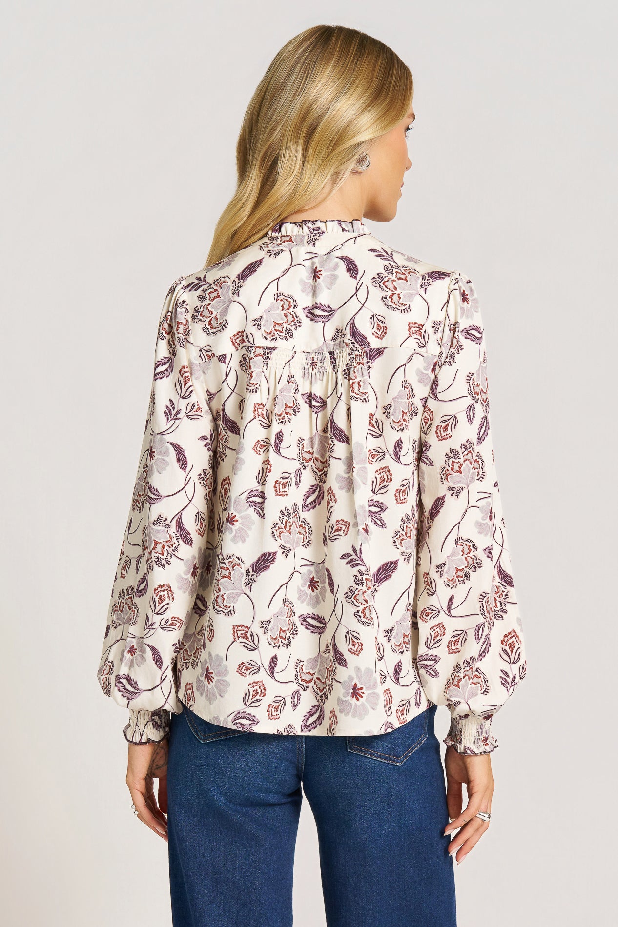 BIRDIE L/S RUFFLE COLLAR BLOUSE - NATURAL/FIG