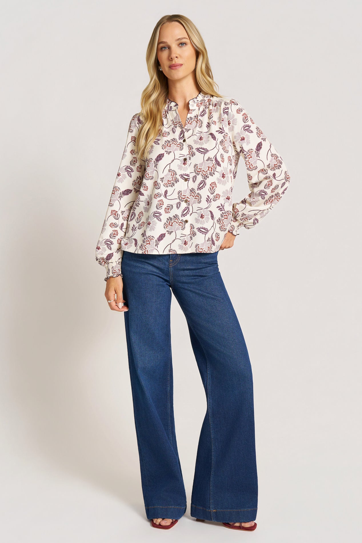 BIRDIE L/S RUFFLE COLLAR BLOUSE - NATURAL/FIG