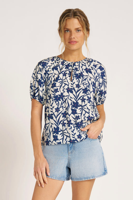 ZIA RAGLAN SLEEVE TOP - VELLUM/NAVY