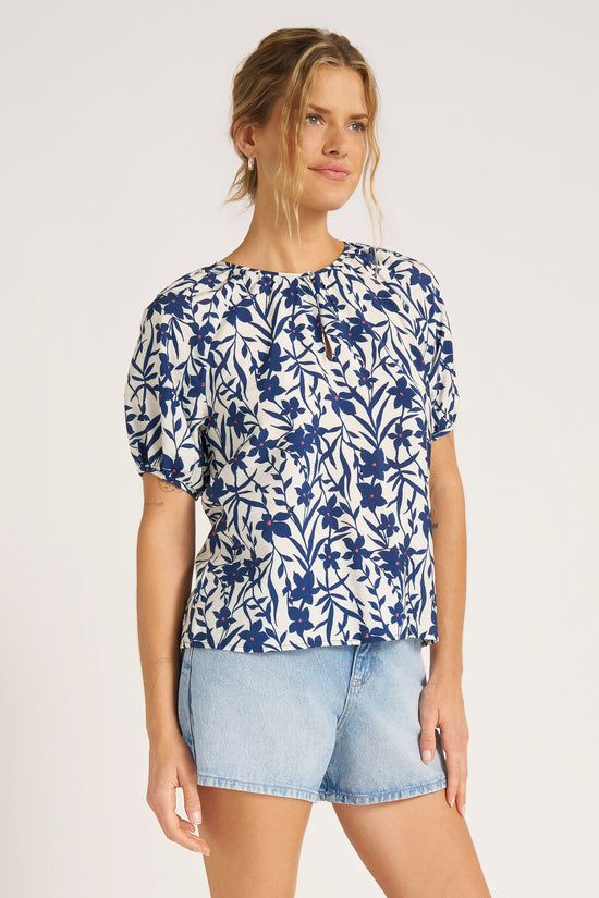 ZIA RAGLAN SLEEVE TOP - VELLUM/NAVY