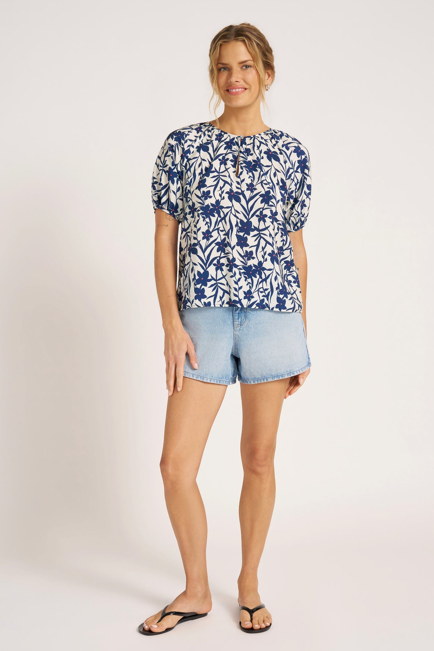 ZIA RAGLAN SLEEVE TOP - VELLUM/NAVY
