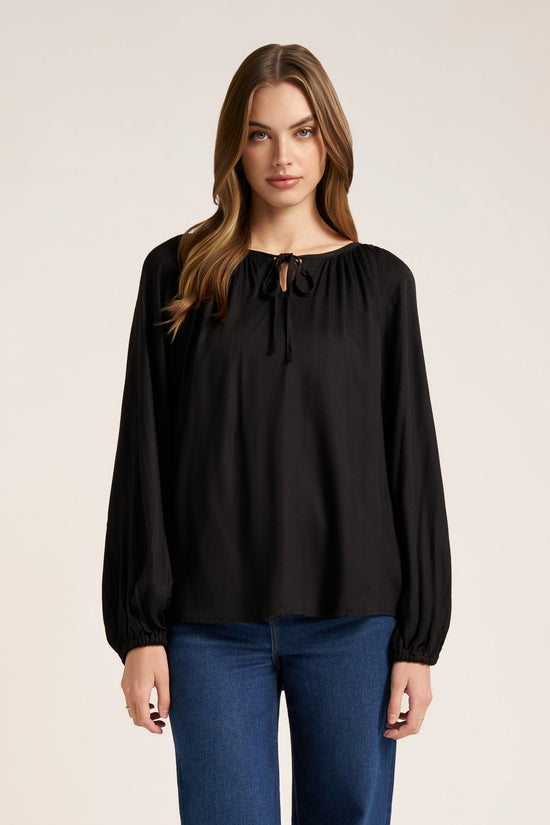 LONG RAGLAN SLV BLOUSE - BLACK