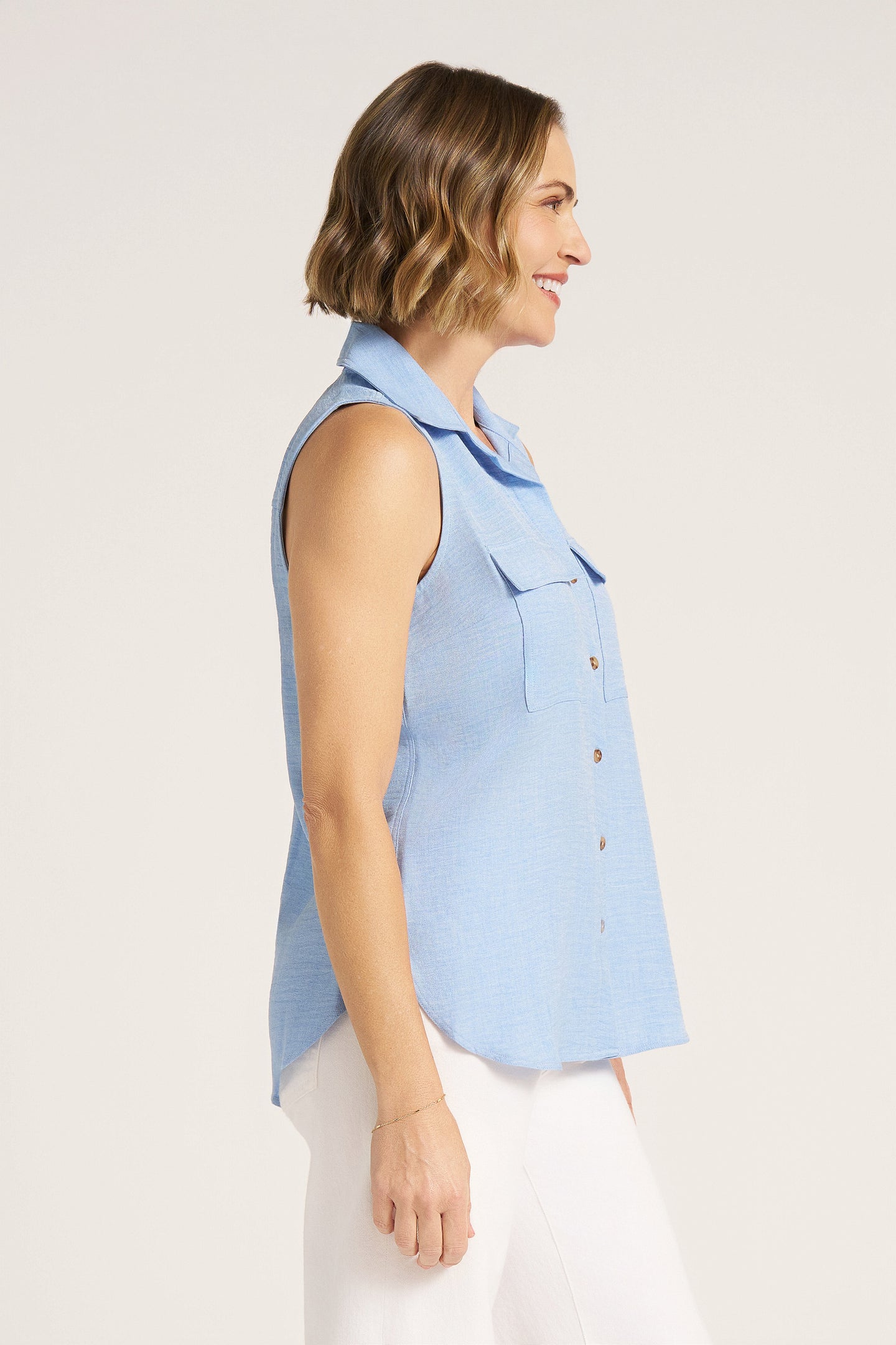 EUCLID SLEEVELESS SHIRT - CHAMBRAY