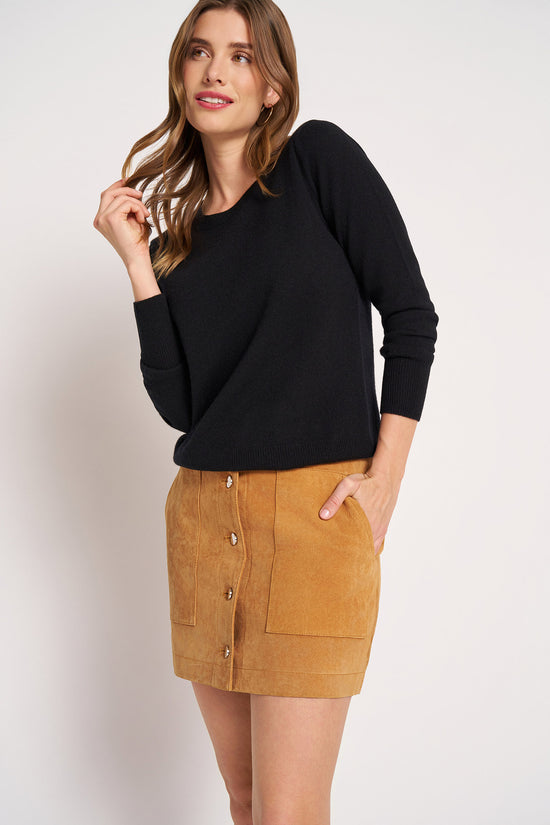 SUEDE BUTTON DOWN SKIRT - CAMEL