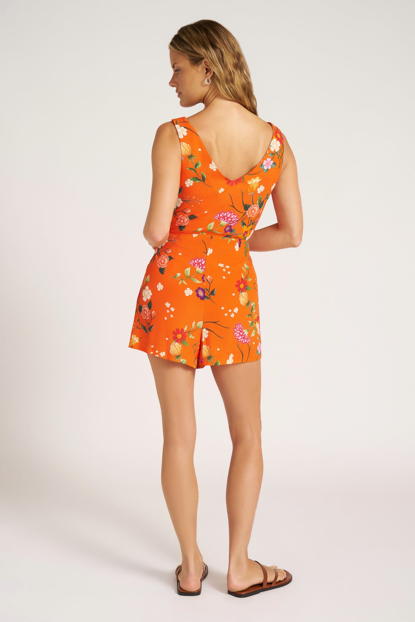 PRINTED SARONG SKORT ROMPER - TANGERINE