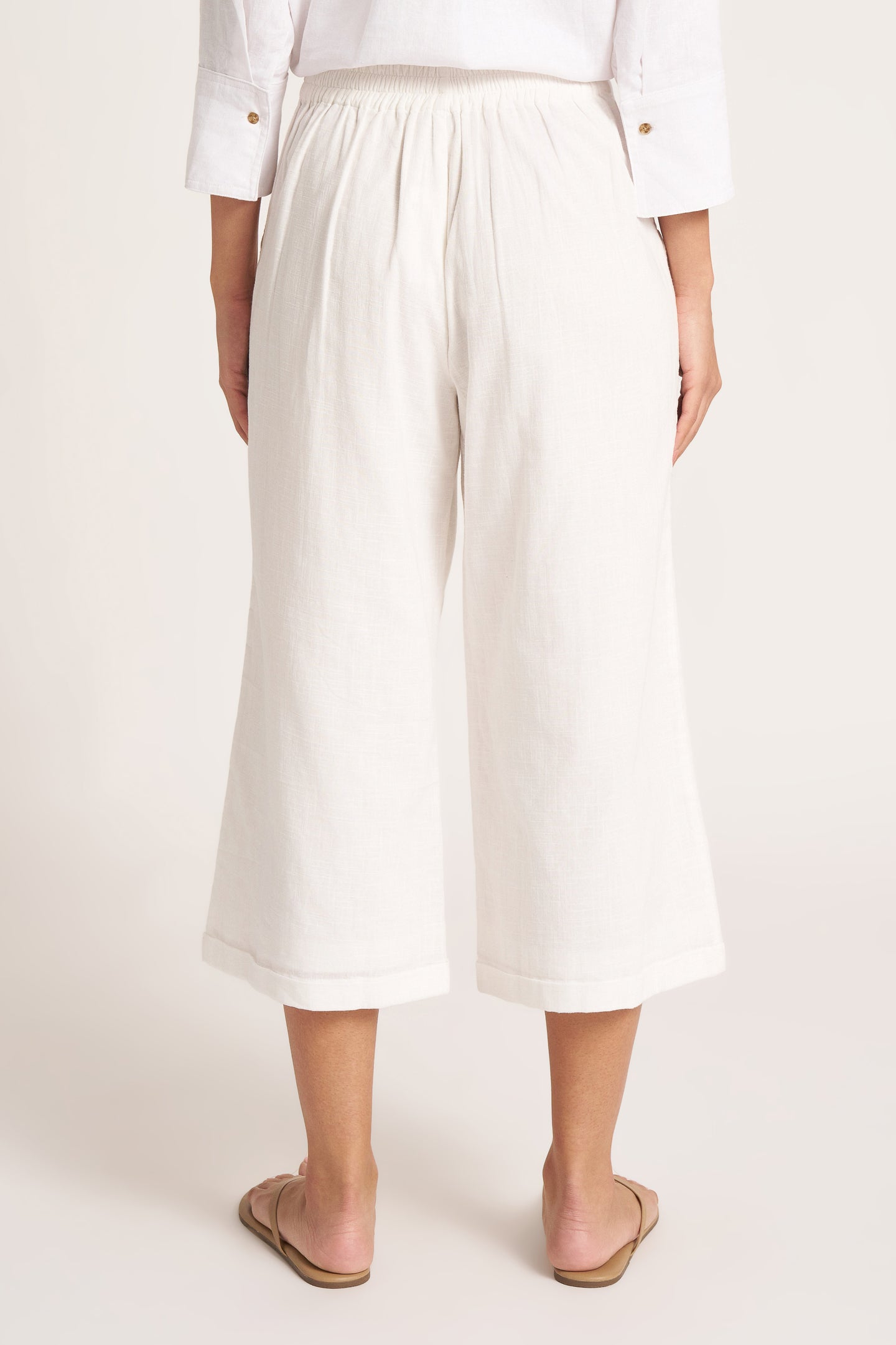 IRENI EMBROIDERED WIDE LEG - WHITE/CHOCOLATE