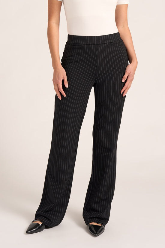 matty m ladies pull on dress pant Women's Slub Ponte Pants Navy Blue Tapered Legs NST The Slimming Seam At The Center Front Matty M Pants & Jumpsuits