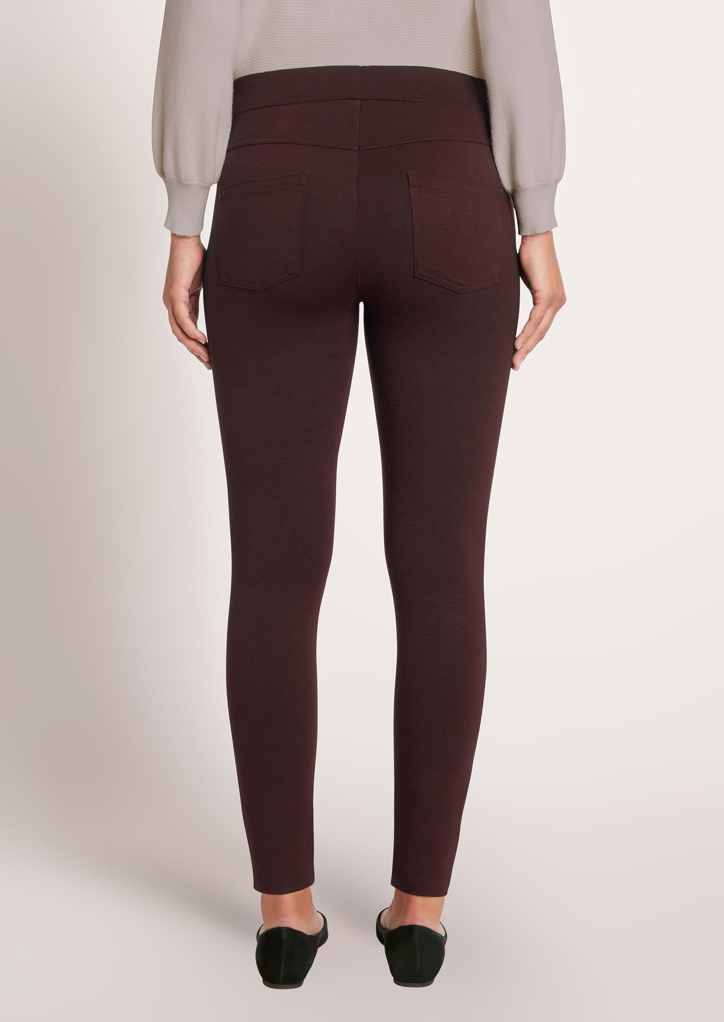 ROMONA SLUB KNIT PONTE PANT - DEEP BURGUNDY