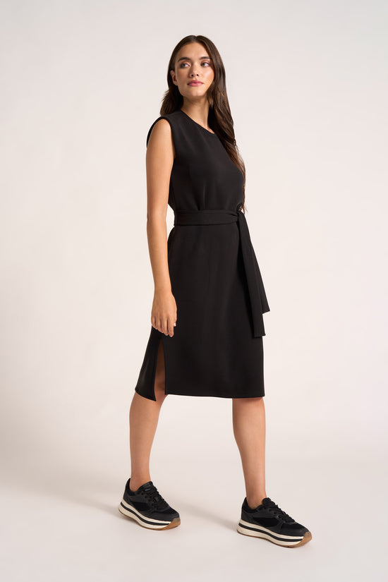 ALY FEATHER FLEX BELTED MINI DRESS - BLACK