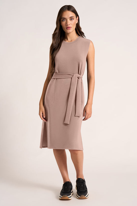 ALY FEATHER FLEX™ BELTED MINI DRESS - SHROOM