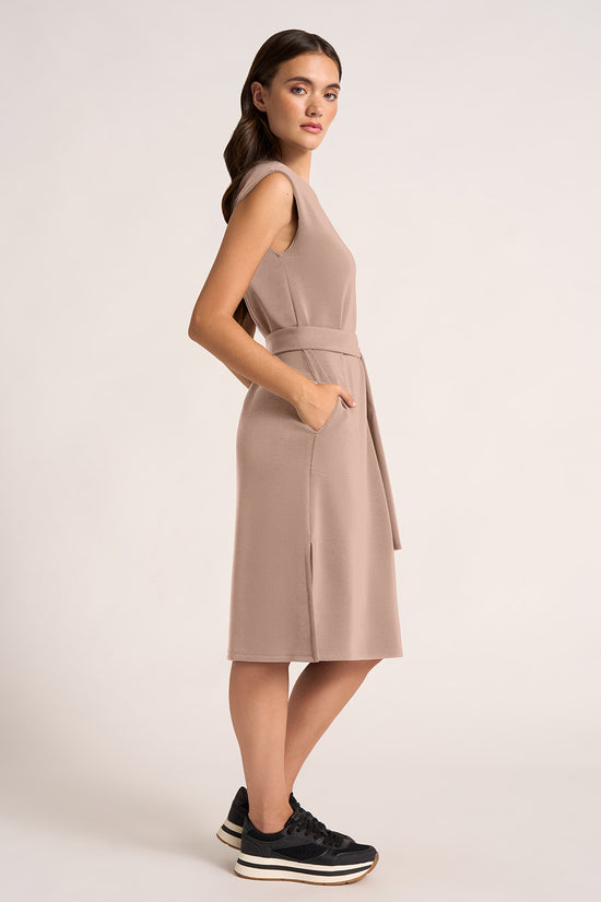 ALY FEATHER FLEX™ BELTED MINI DRESS - SHROOM