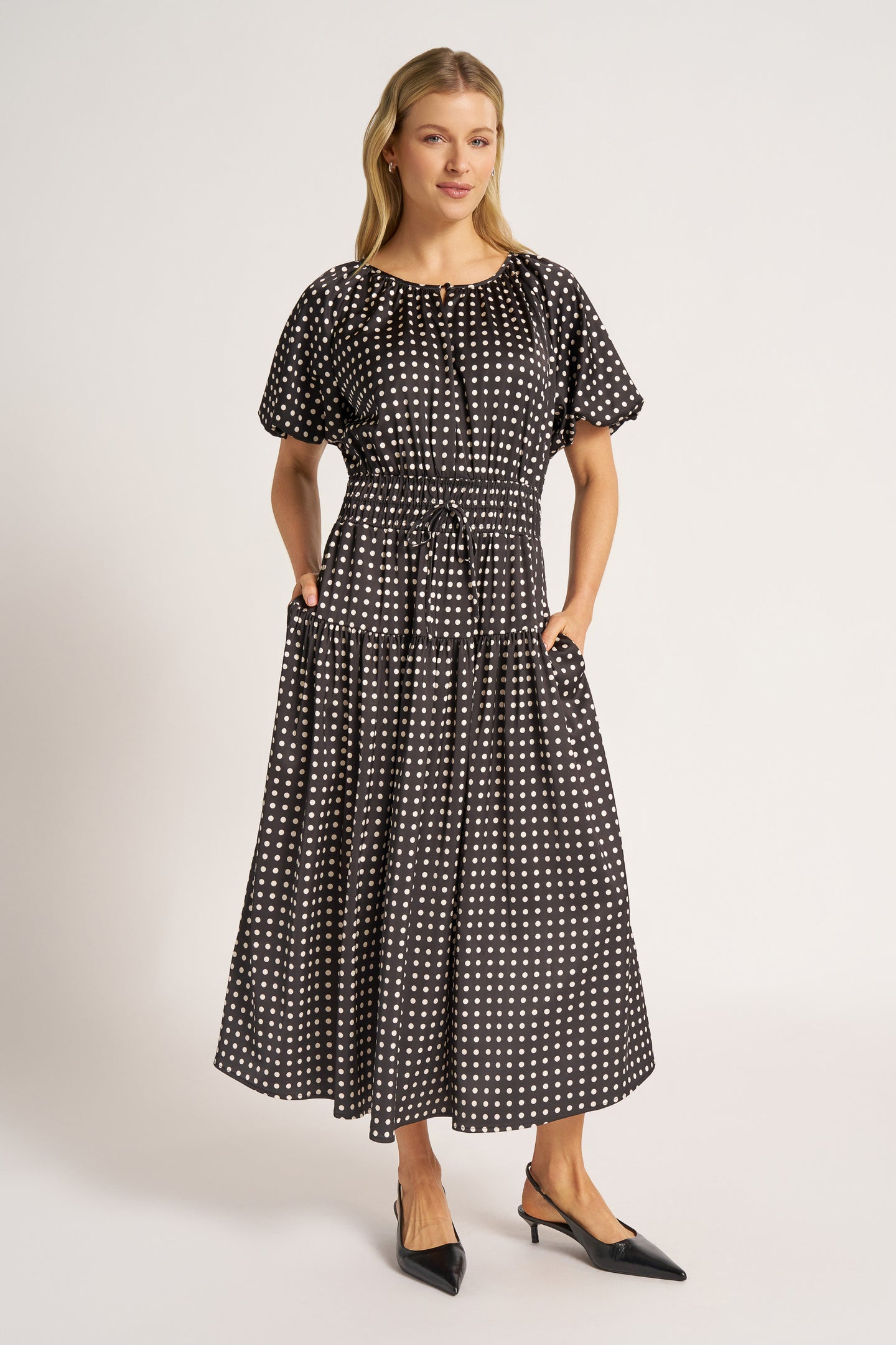 ANASTASIA PUFF SLEEVE DRESS - BLACK/IVORY