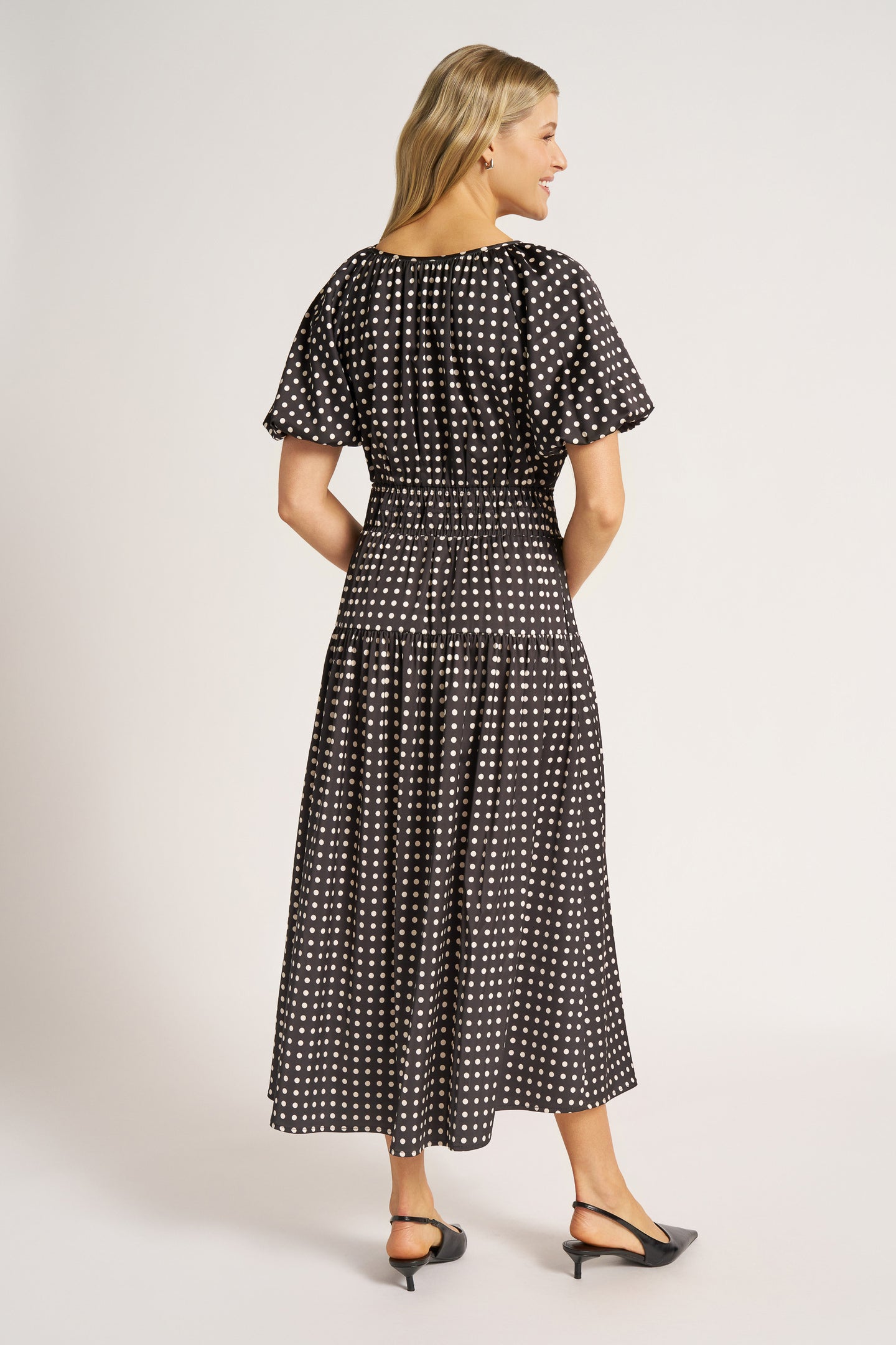 ANASTASIA PUFF SLEEVE DRESS - BLACK/IVORY