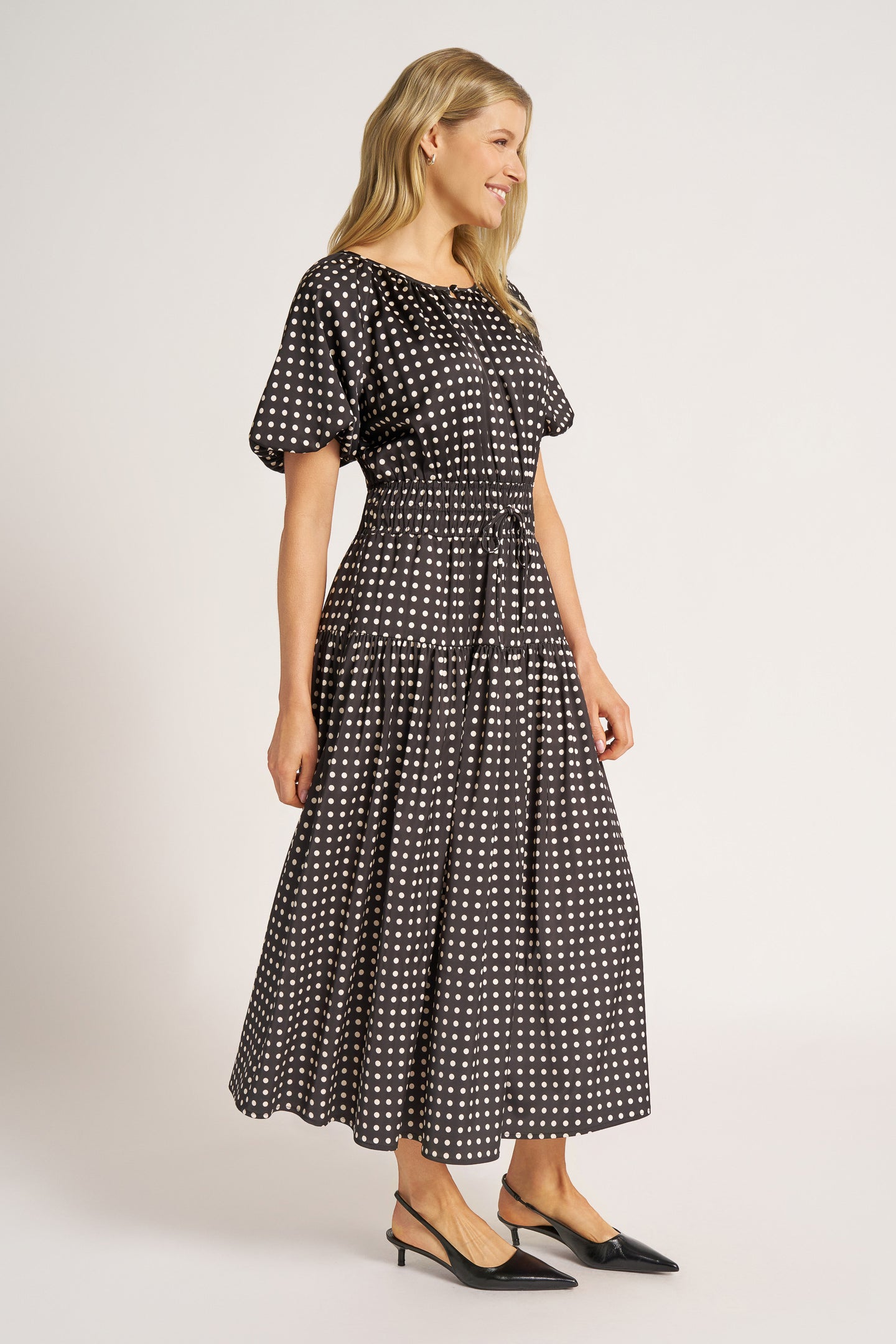 ANASTASIA PUFF SLEEVE DRESS - BLACK/IVORY