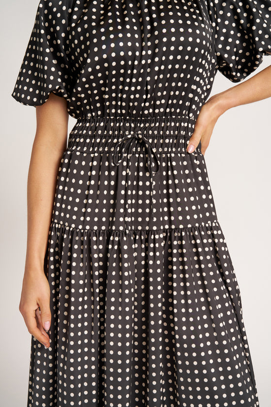 ANASTASIA PUFF SLEEVE DRESS - BLACK/IVORY