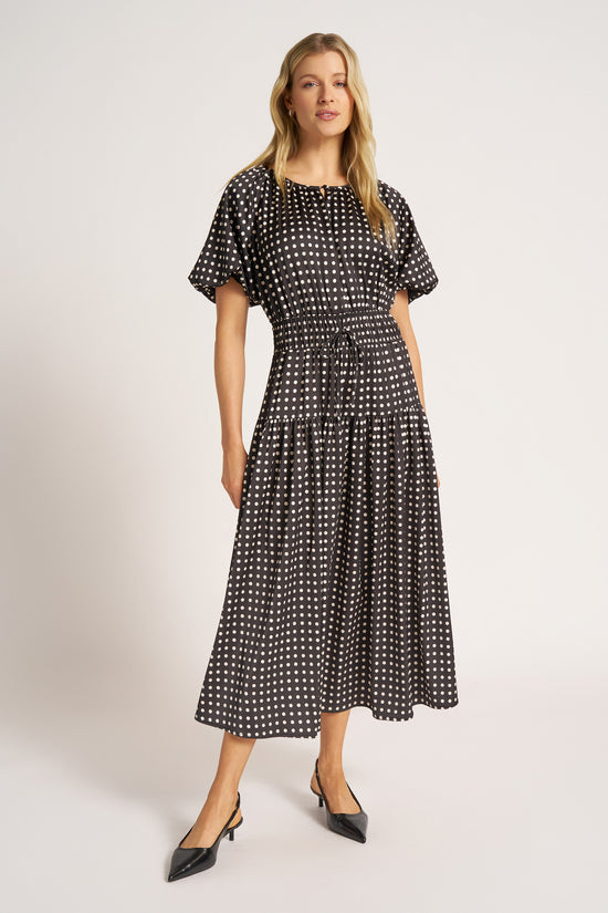 ANASTASIA PUFF SLEEVE DRESS - BLACK/IVORY