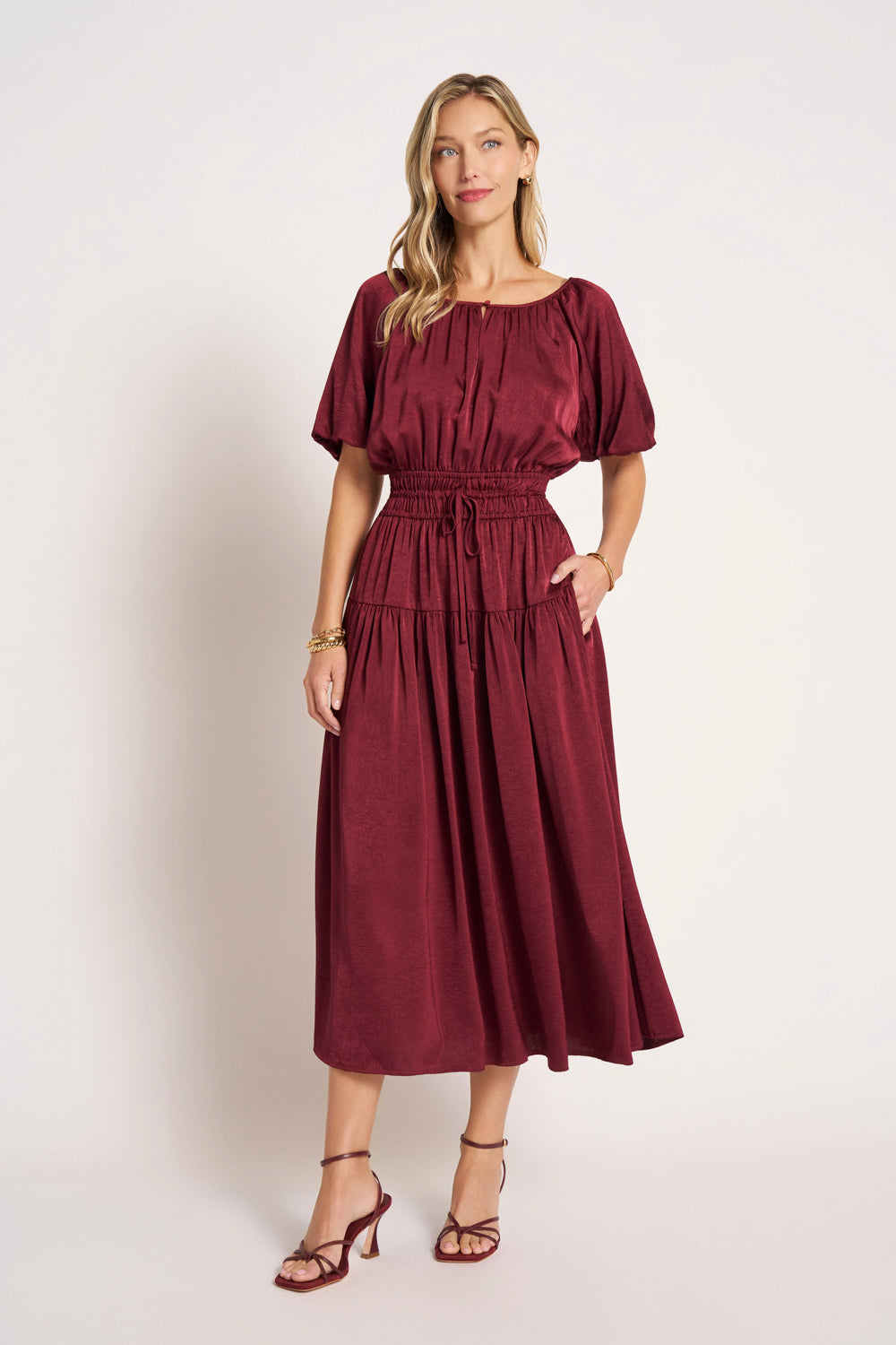 BELLE PUFF SLEEVE DRESS - MERLOT