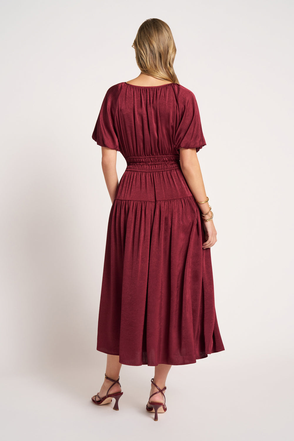 . Belle Puff Sleeve Dress in Burgundy . Belle Puff Sleeve Dress in Burgundy