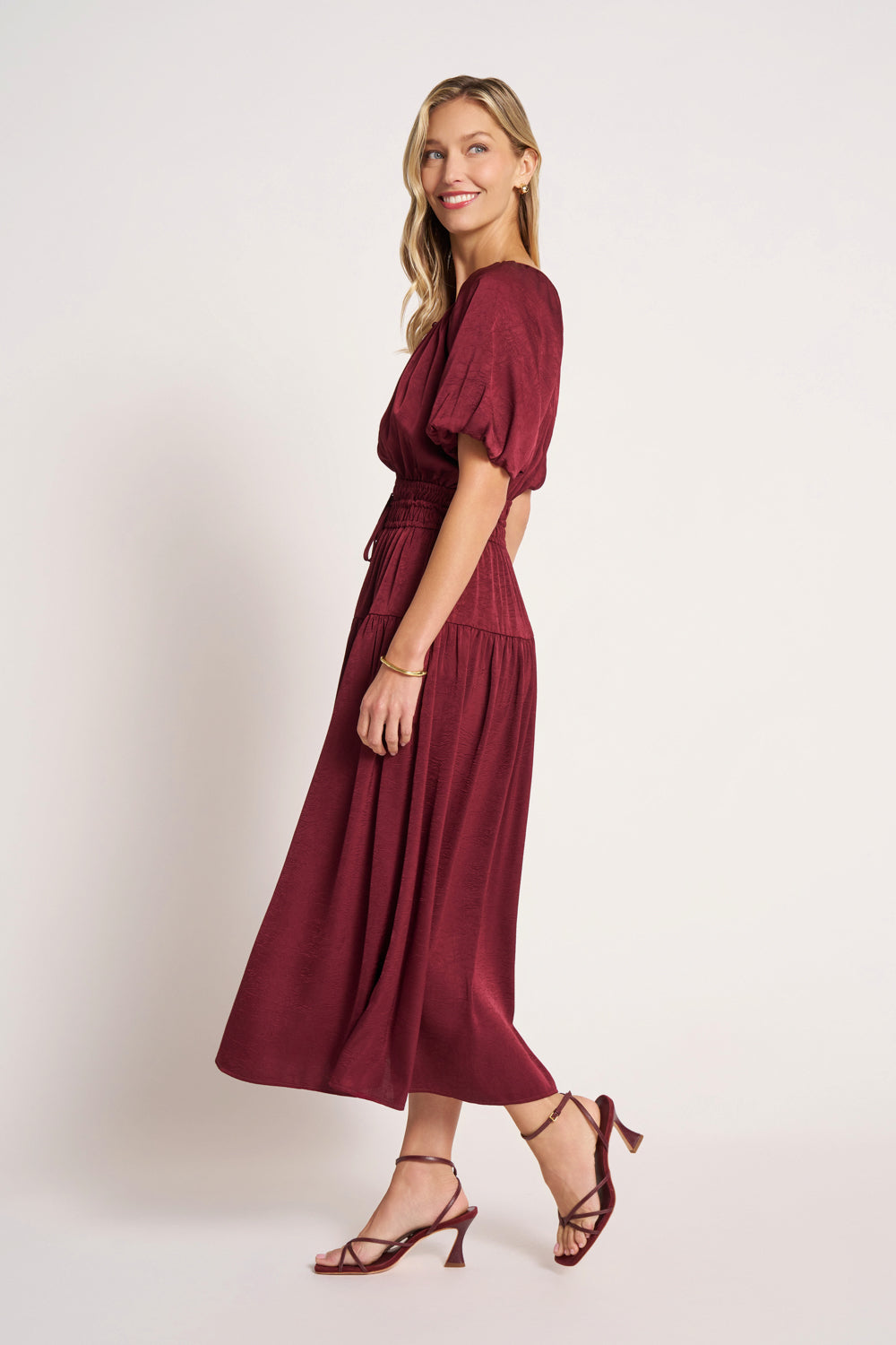 BELLE PUFF SLEEVE DRESS - MERLOT