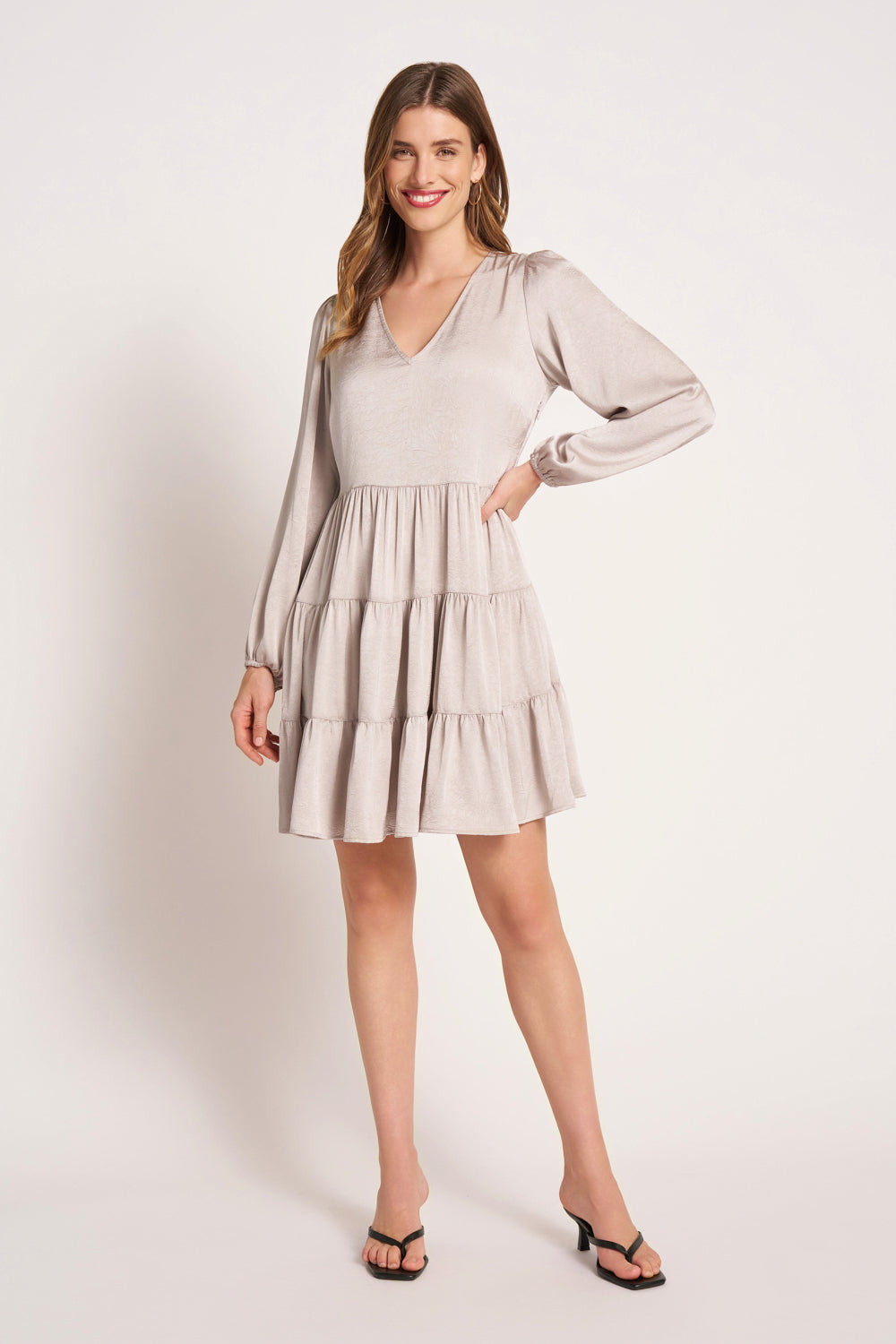 PROVENCE L/S TIERED DRESS - SAND