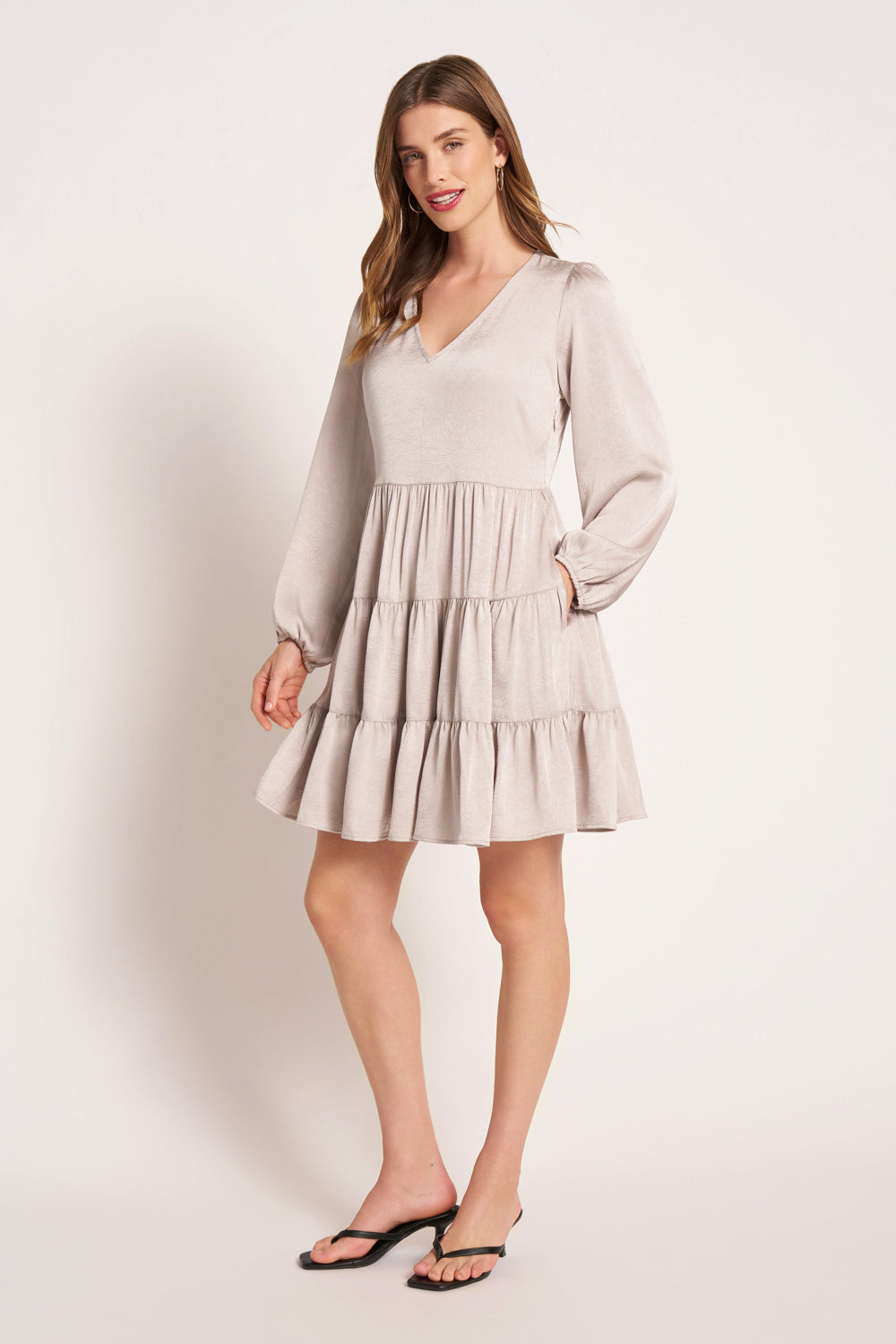 PROVENCE L/S TIERED DRESS - SAND