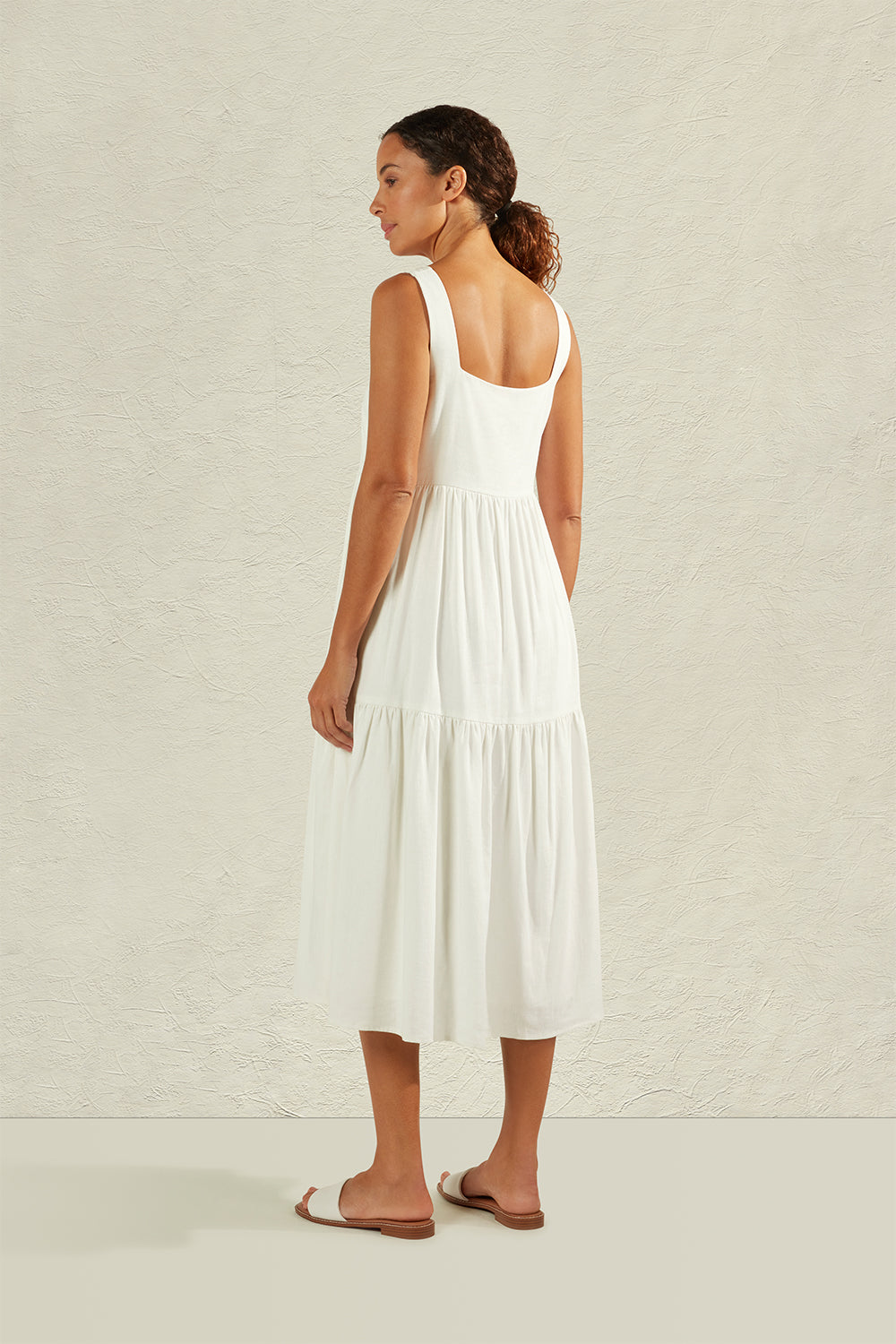 Matty M | Linen Blend Square Neck Tiered Midi Summer Dress