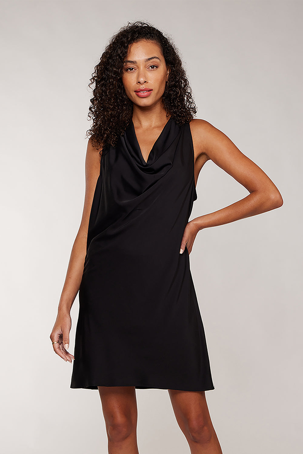 EMMIE COWL NECK DRESS - BLACK