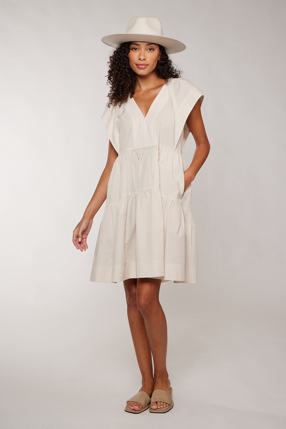 KEELY TIERED DRESS - BEIGE