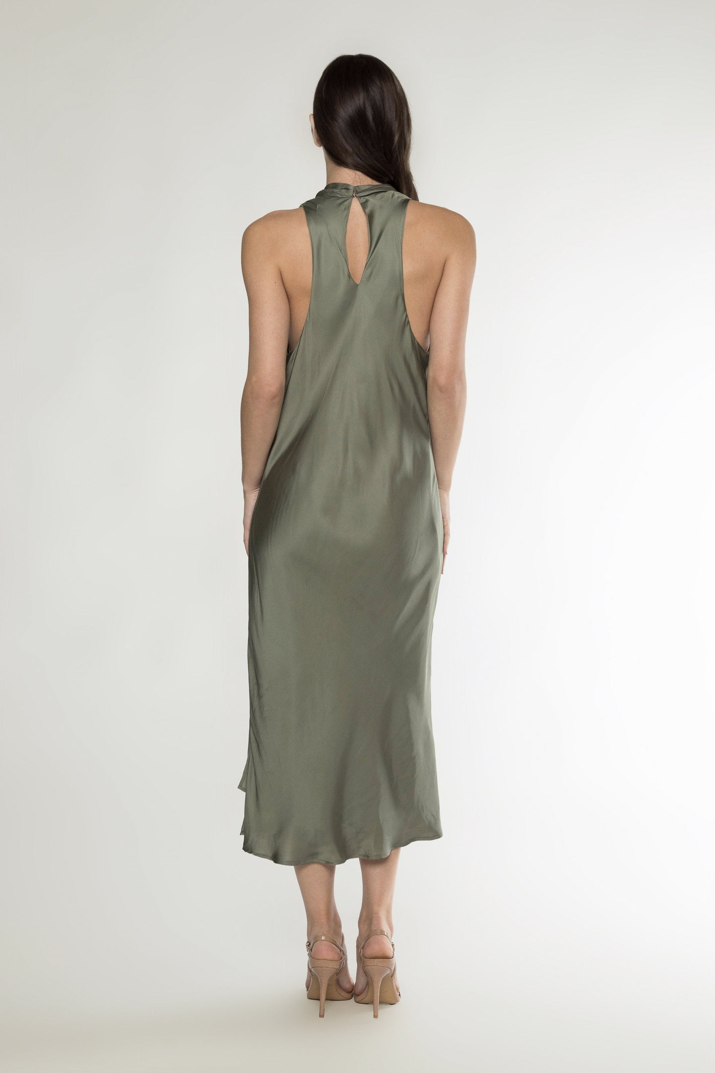 GROTTO COWL NECK MIDI DRESS - OLIVE