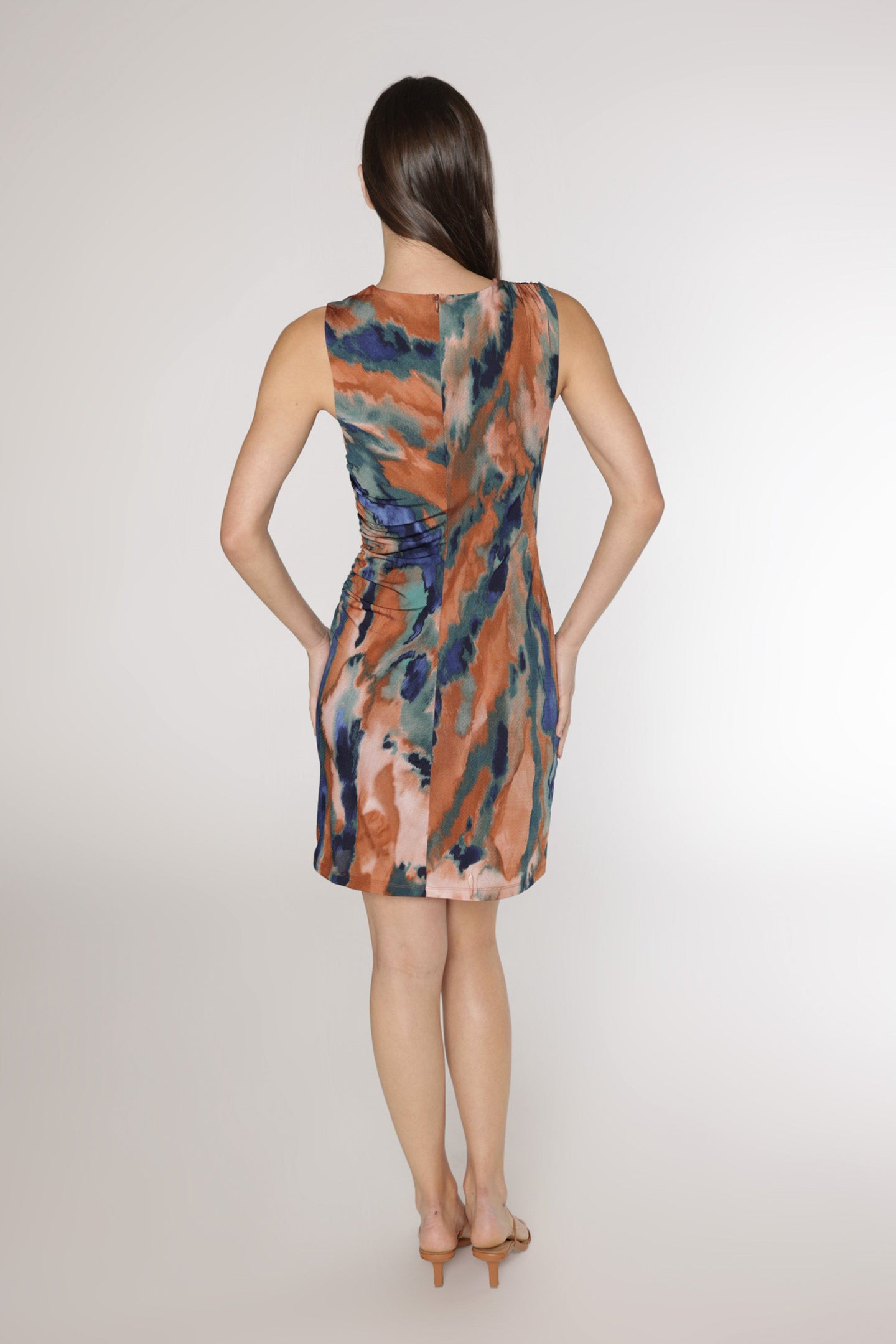 MARTINI RUCHED DRESS - RUST/TEAL