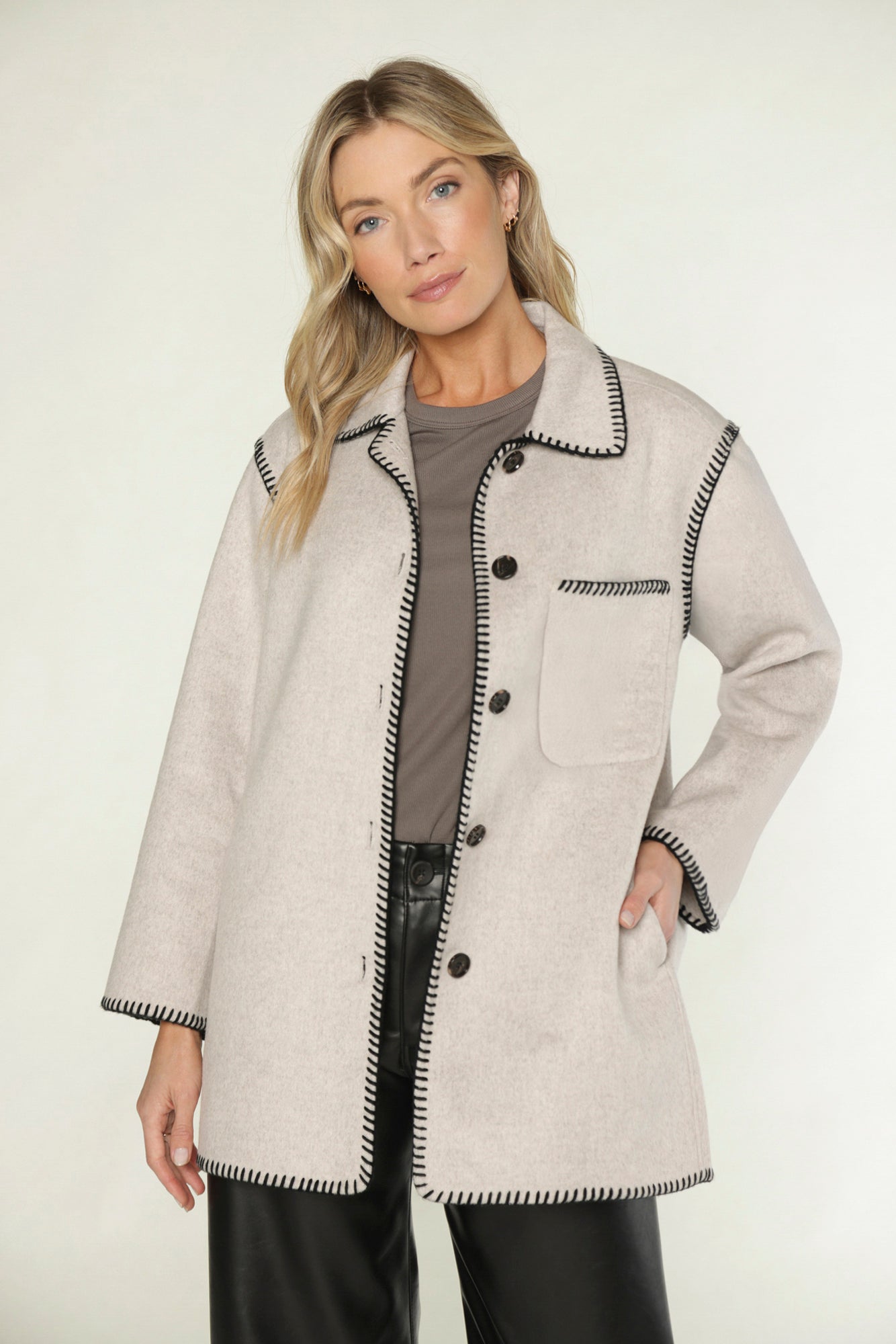 ANGEL CONTRAST STITCH JACKET - STONE