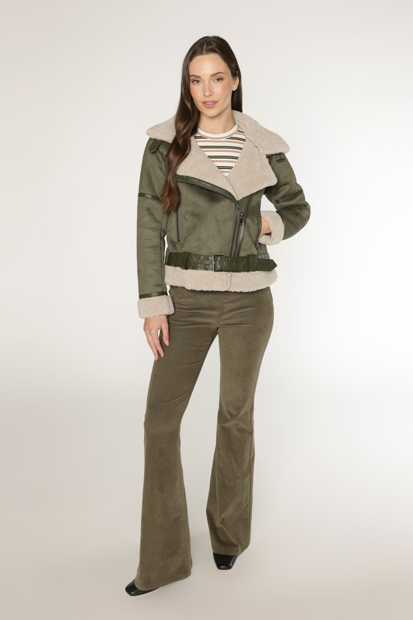 MARIA BELTED SUEDE JACKET - OLIVE