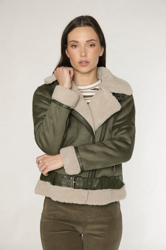 MARIA BELTED SUEDE JACKET - OLIVE