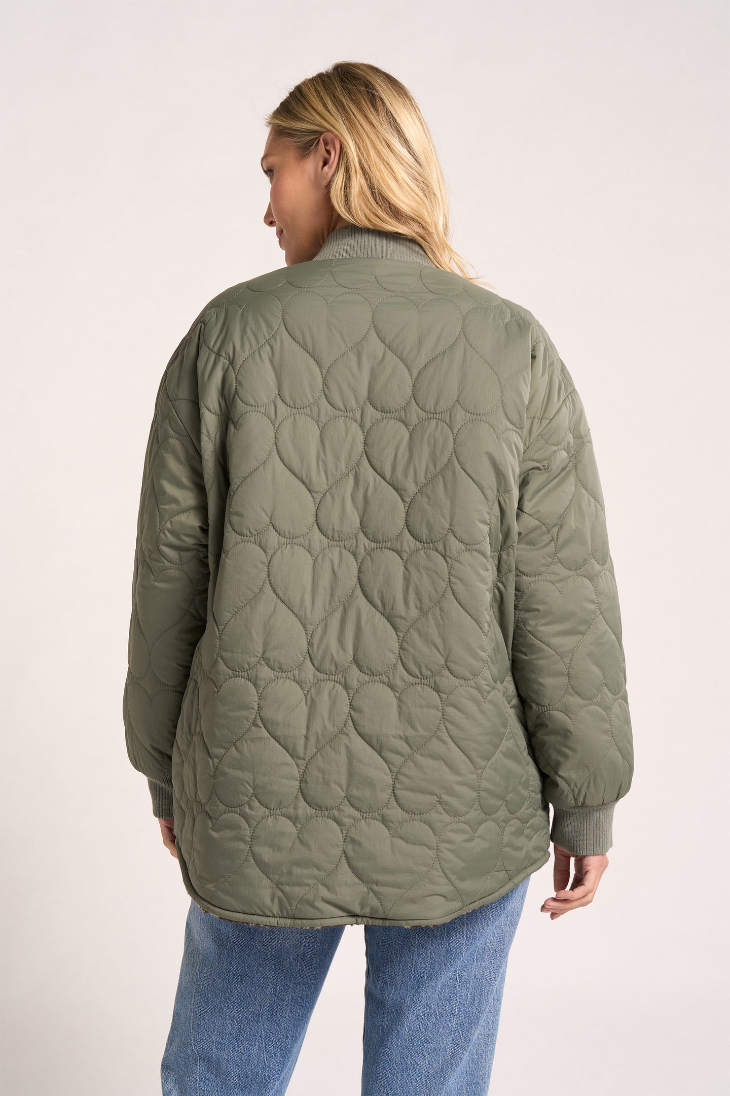 HEART EMB BOMBER JACKET - SAGE