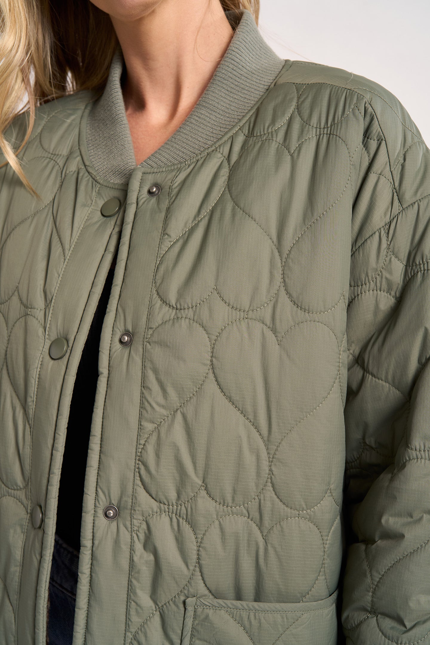 HEART EMB BOMBER JACKET - SAGE