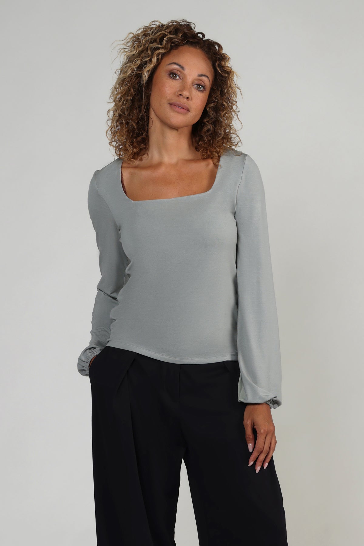ASHLEY SQUARE NECK TOP - DUSTY-OLIVE