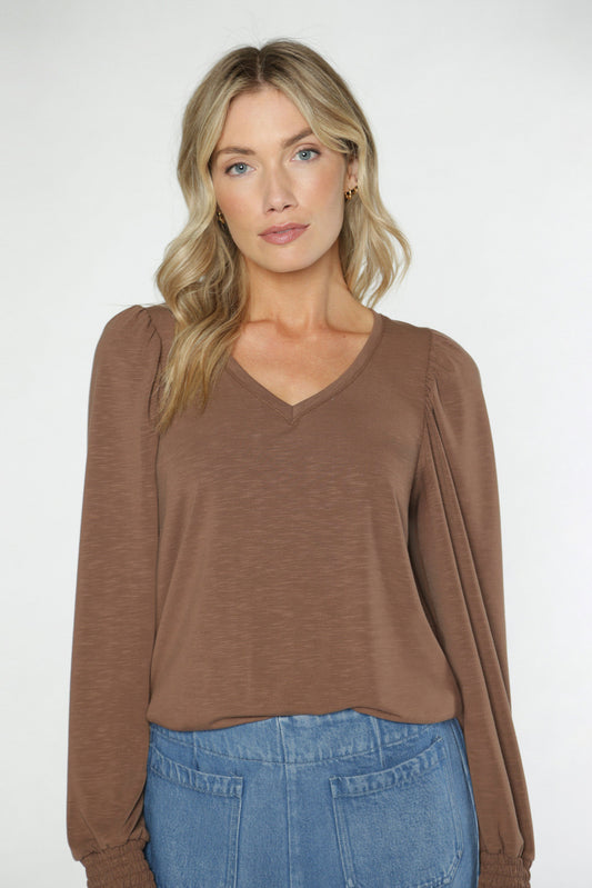 KATY V-NECK TOP - ESPRESSO