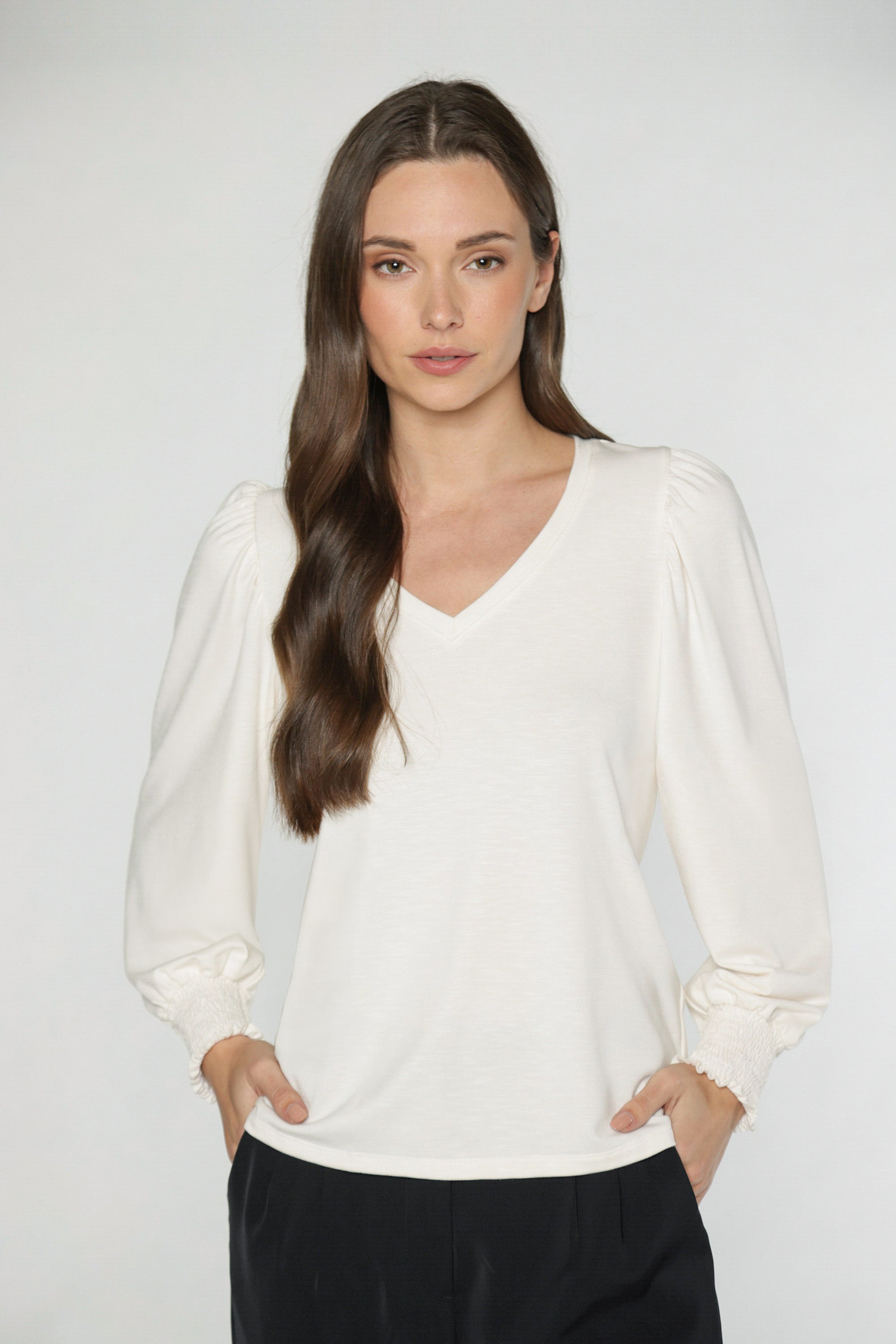 KATY V-NECK TOP - IVORY