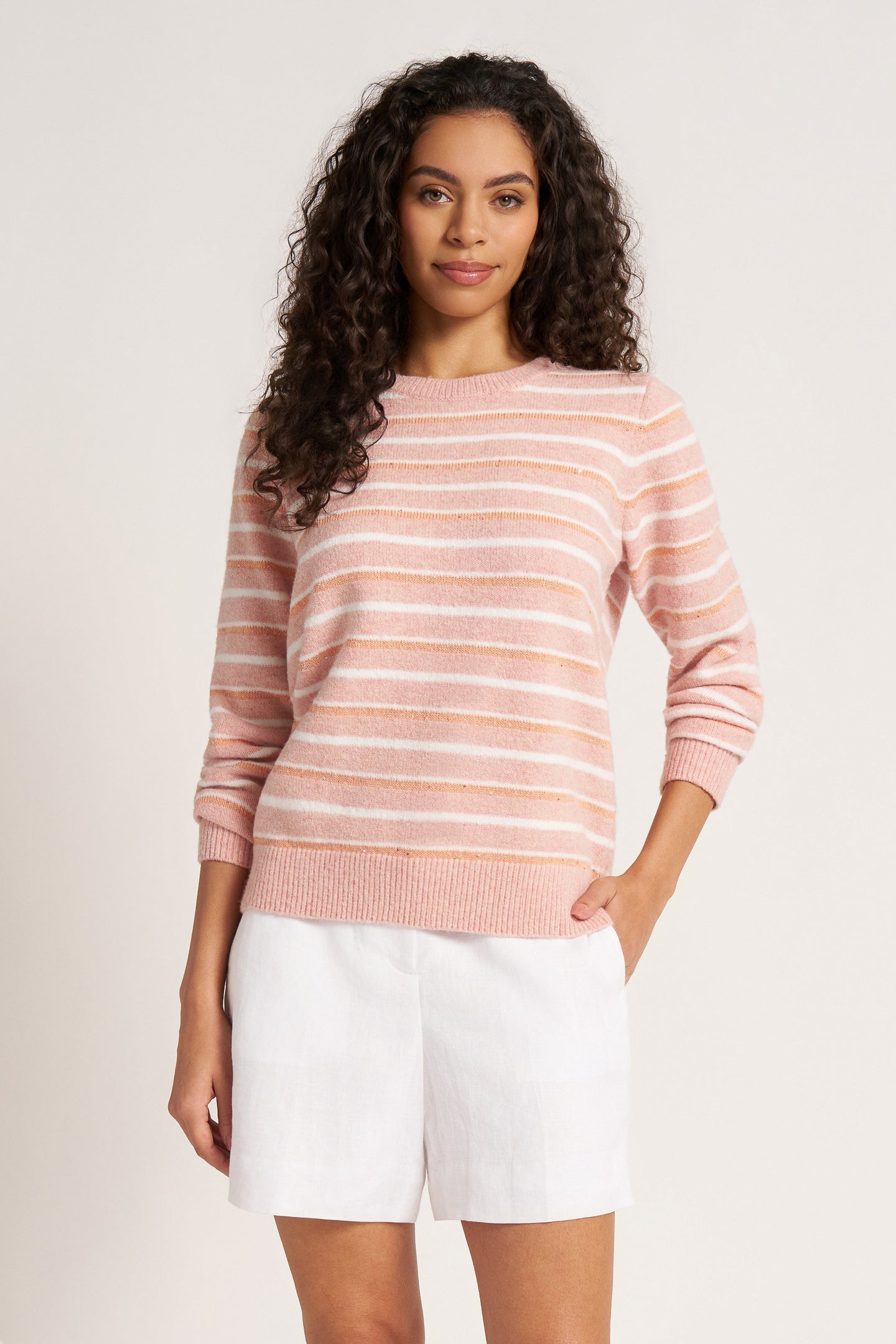 SOPHIA STRIPE SWEATER - HEATHER PTL/COR