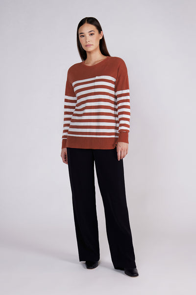 Matty M | Striped Crew Neck Sweater Relaxed Fit in Fall Colors