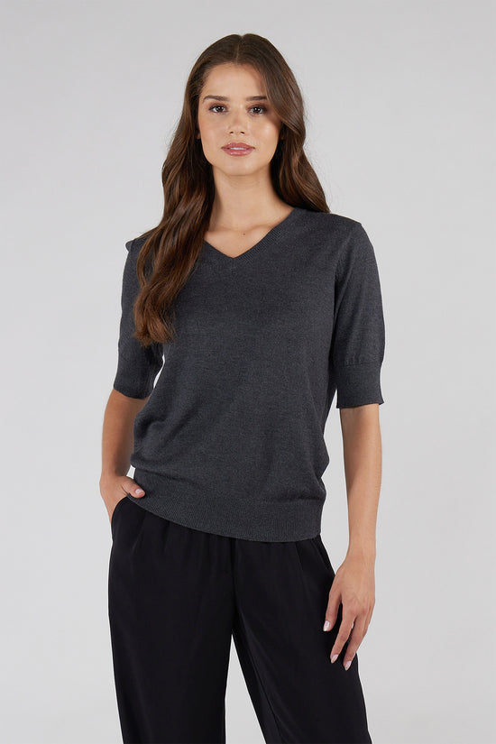 FRANKLIN SHORT SLEEVE SWEATER - HTHR CHARCOAL