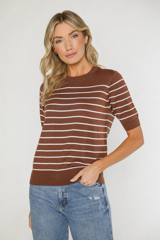 CLAIRE SHORT SLEEVE SWEATER - CHOCOLATE