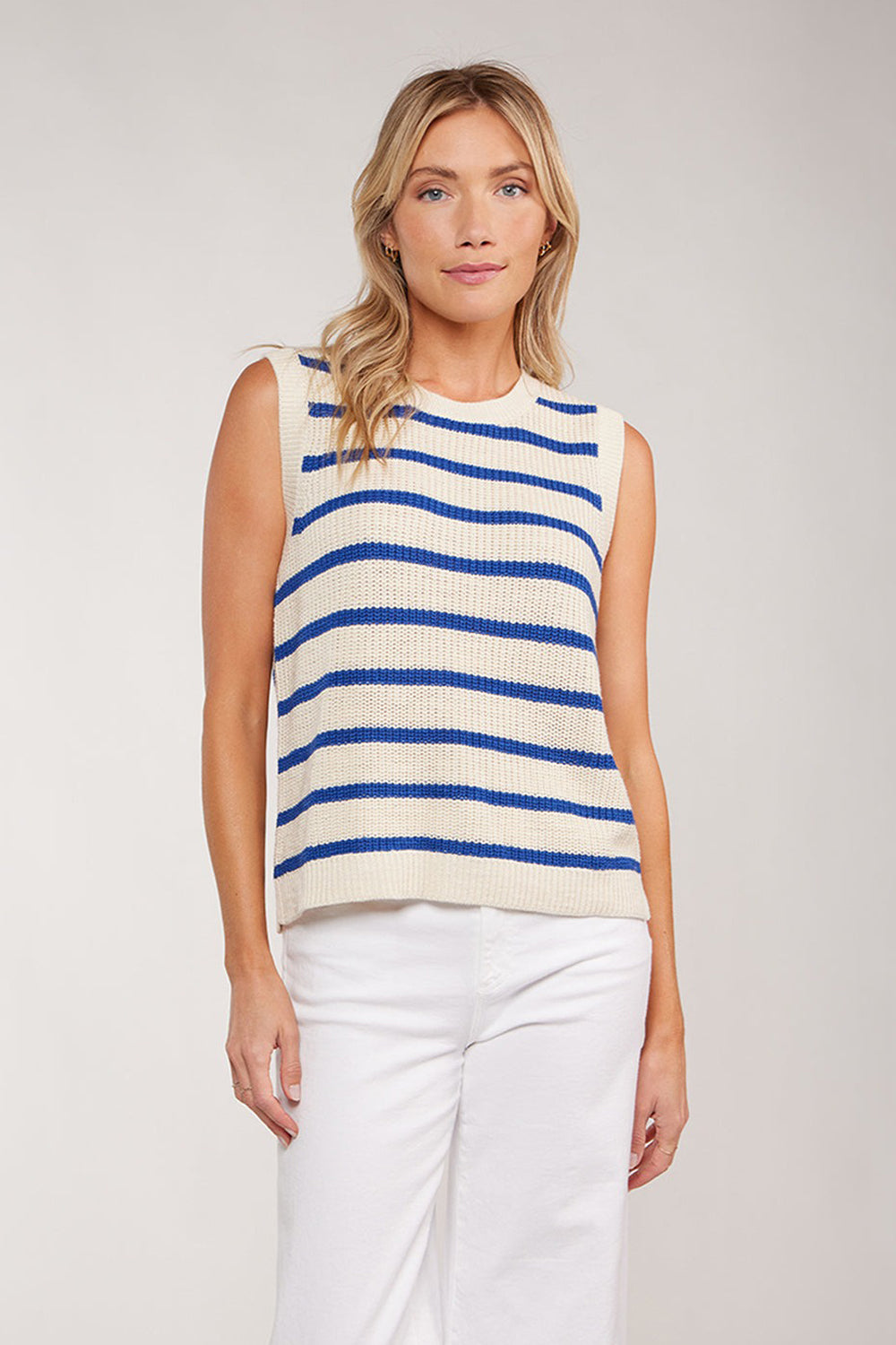 AMELIA SWEATER VEST - IVORY/COBALT